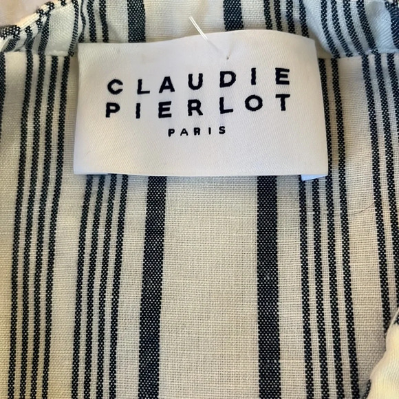 CLAUDIE PIERLOT Rafaela gathered striped linen-blend mini dress size 34 - Picture 7 of 11